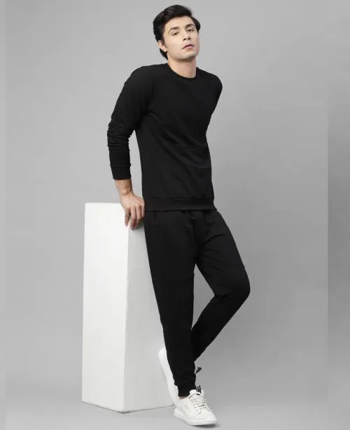 Rigo Men Black Round Neck Terry Track Suit