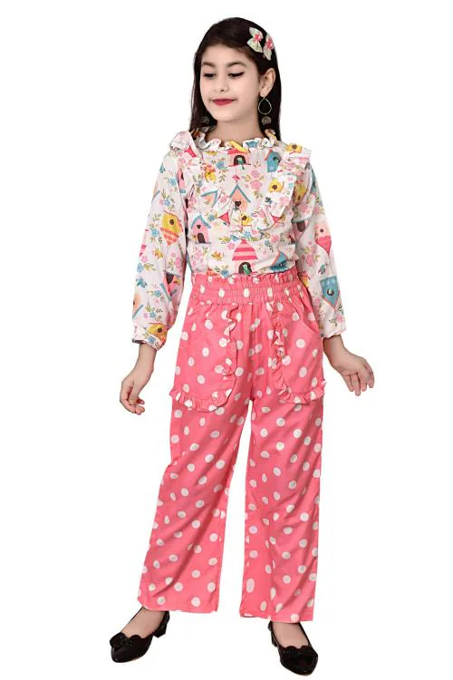Arshia Fashions Girls Pink Graphic Polycotton Two Piece Set
