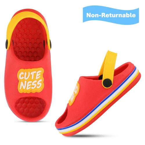 ONFEET Kids Stylised Comformtable Lightweight CuteNess Typographic Red Casual Clogs for 15 Months to 3.5 Years Boys/Girls/Toddler/Infant/Babies