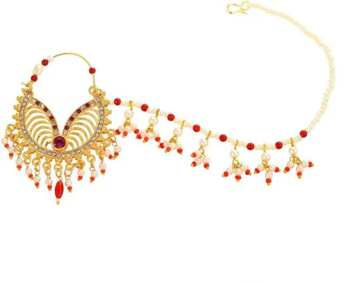 ADMIER gold plated brass cz studded Traditional Rajasthani Rajputi style Nose Ring Nathiya/Nath for Girls and Women