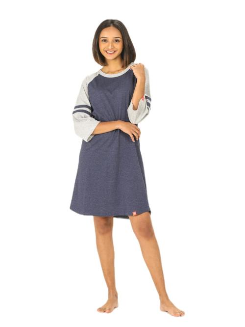 Evolove Women Navy Cotton Knee Length Short Night Gown Nighty Dress With Pocket (2Xl)