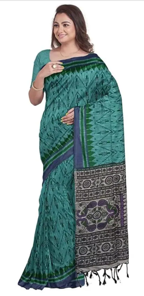 Face Deal Semi Sambalpuri Print Saree Color - Blue