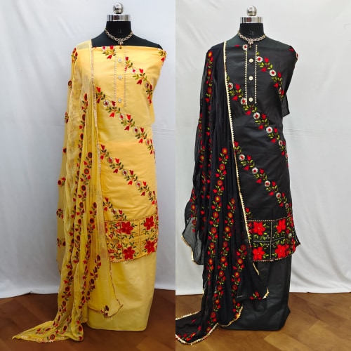 AmpleLuxe women Aari tari work Best design flower SUIT Party wear suit and casual Pack of 2(Beige & Black) Pack of 2