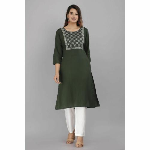 VISAOM Women Printed A-line Kurta (Green)