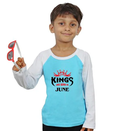 LIMIT Fashion Store - Kings Are Born In JUNE Kids T-Shirt (2 Years) (Boys) Sky Blue - White