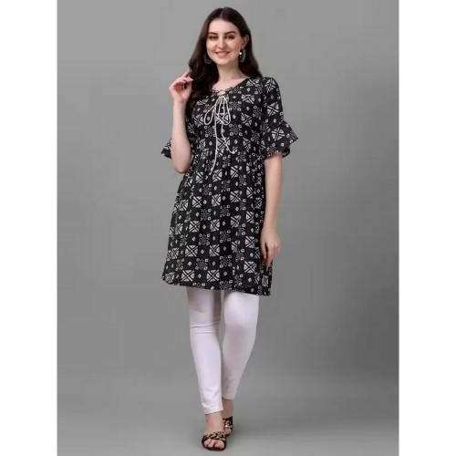 RUNAMORA CREATION Women Self Design Cotton Blend Ethnic Dress (BLACK)