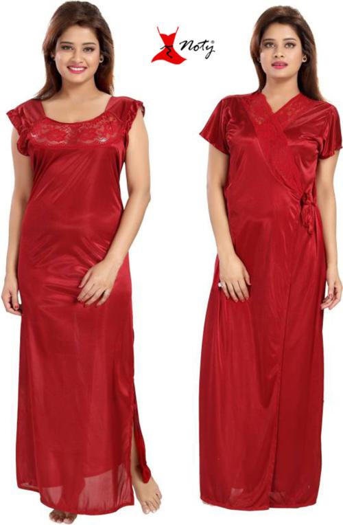 Buy Noty Women's- Nightwear Set- Nighty with Robe- Satin Fabric- 2 Pc ...