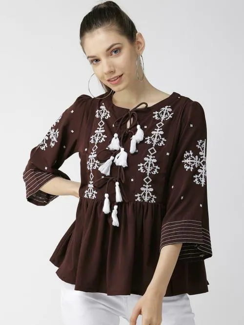 Buy plusS Women Coffee Brown Printed Top Online at Best Prices in India ...