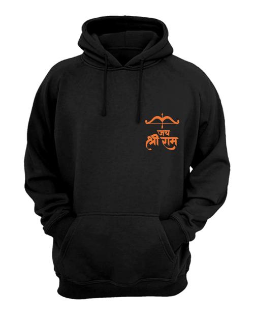 Spandexer Mens Jai Shree Ram Fleece Hooded Neck Hoodie