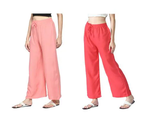 IndiWeaves Solid Rayon Palazzo pant for Women (Pack of 2) Multicolor