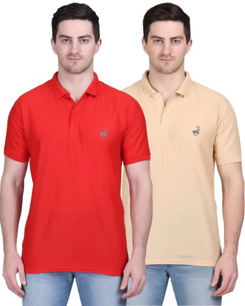 Ansh Fashion Wear Polo T-Shirts Pack of 2 for Men's and Boy's-Red-Camel