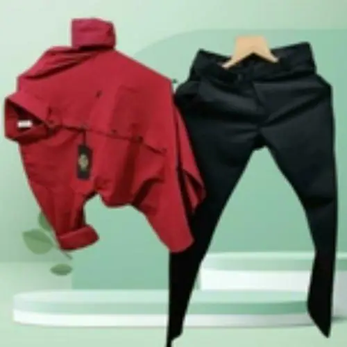 KALANABH formal black pant red shirt Men's Slim Fit Shirt (SIZE -L)