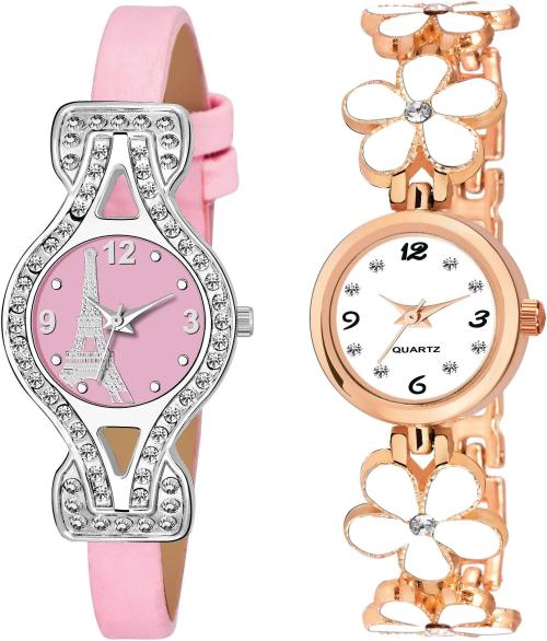 TRUE COLORS Analog Pink, White Dial Pink Strap Watch for Women (Pack of 2)