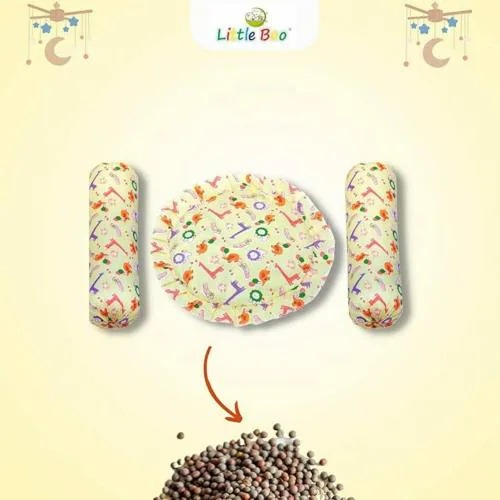 Little Boo Full Rai Mustard Seeds Pillow for Baby-Round Head Shaping with 2 Bolster Baby Pillows,Neck Support for Infant, Babies (0-24months)