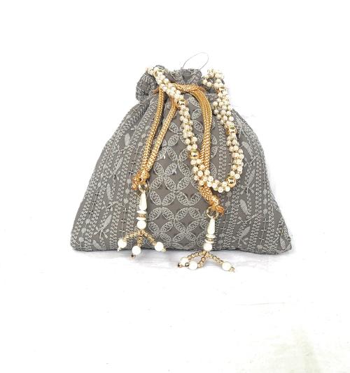 Unique Fashion Designer Lucknowi Kadai Grey Potli Bag for Women's & Girl's