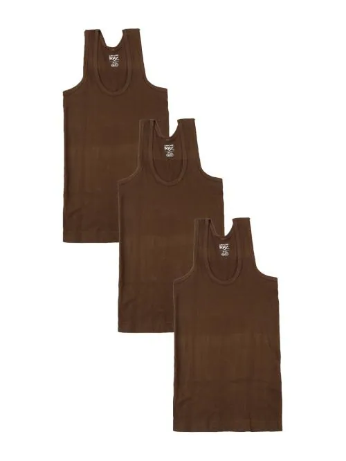 Lux Cozi Boys Brown Solid Cotton Pack of 3 Vest