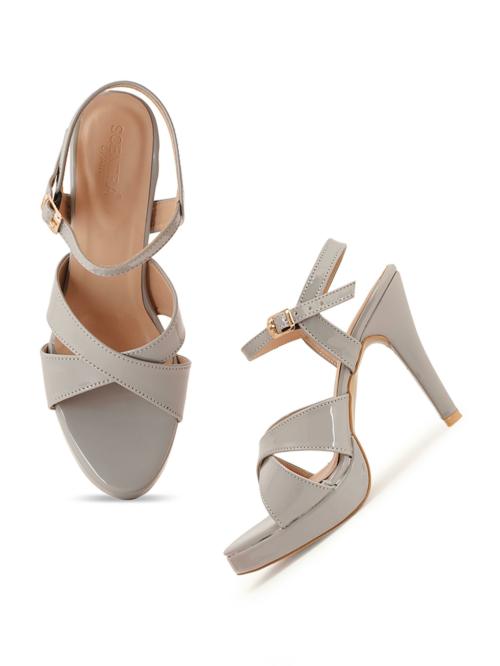 Scentra Spain Solid Grey Stiletto Sandals For Women