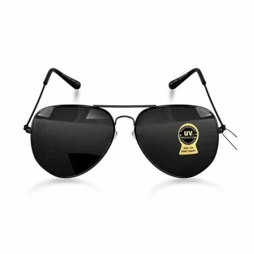 ENSHINE COLLECTION Toughened Glass Lens, Polarized Aviator Sunglasses (Free Size) (For Men & Women, Black)