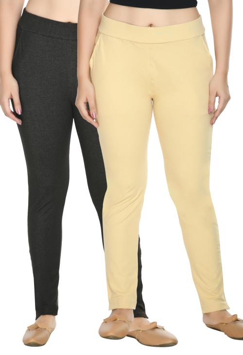 PREEGO Women Black & Beige Solid jeggings