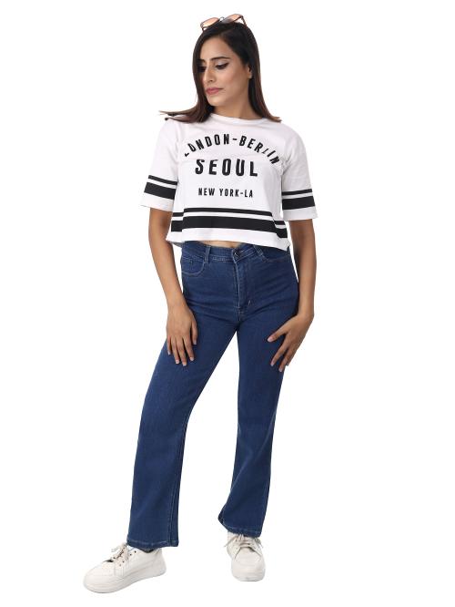 FORGIVE Women's/Girls Blue Denim Streachable Straight Fit Jeans