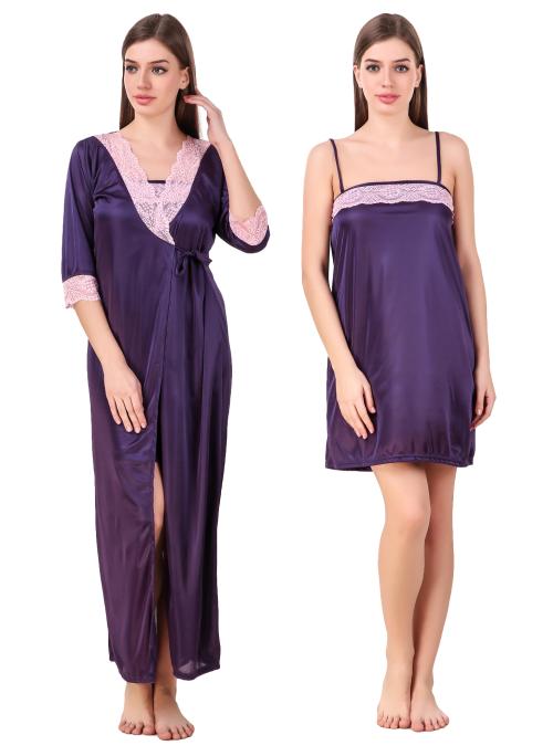 FLANKER Women Satin Night Dress Girls Nightwear ( Set of 2 )-2PCSCL -19