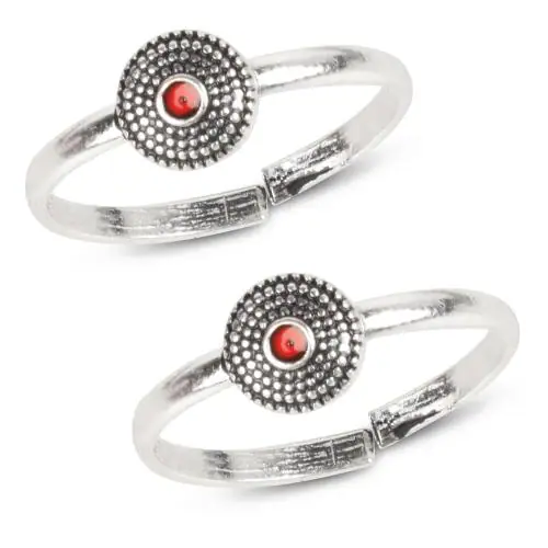 Silver Chest 925 Pure Sterling Silver Oxidized Toe Ring Bichhiya For Women and Girl Pair of 2 Stylish Toe Ring Silver Red Stone Design Bichhiya