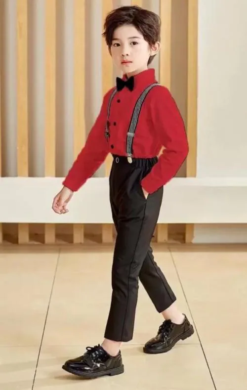 Cashing Fashion Boys shirt, pant, suspenders and Bow tie in kids comfortable fabrics and best stitching quality of Suspender Dungaree Set Solid