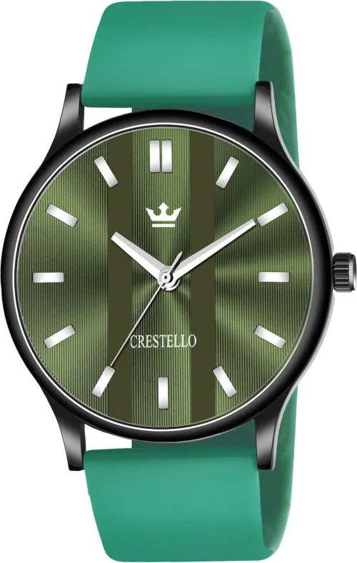 Crestello Green Silicone Strap Analog Wrist Watch for Men (Green Dial) | CR-BK014-GRN