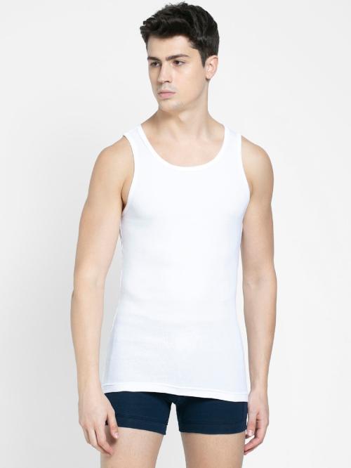 Jockey Men's Super Combed Cotton Rib Round Neck Sleeveless Vest with Stay Fresh Properties - White(Pack of 2)