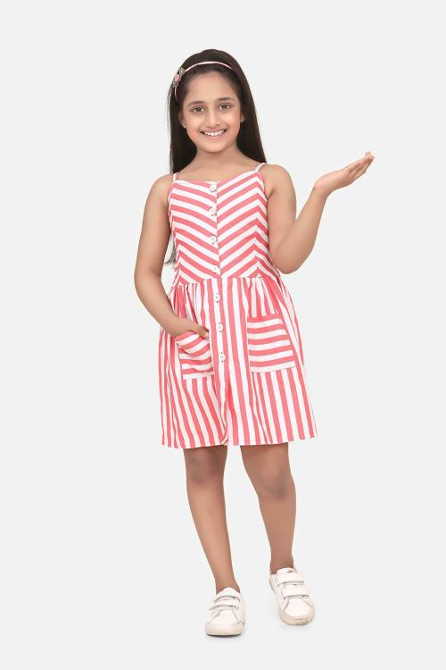 StyleStone Girls Pink Striped Shirt Dress