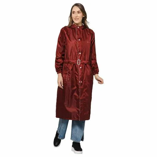 THE CLOWNFISH Women Drizzle Diva Maroon Polyester Raincoat - XL