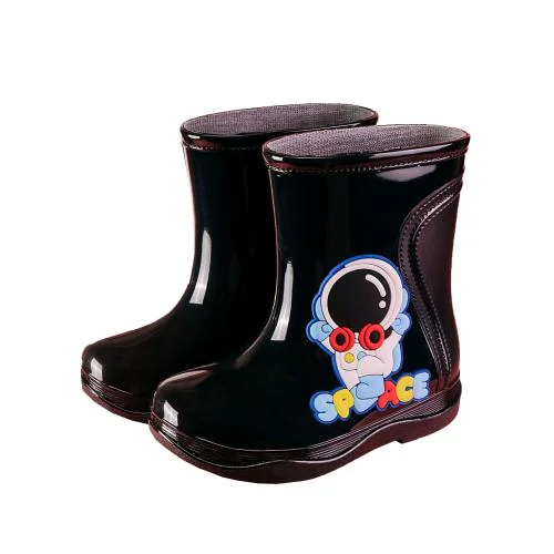 INFISPACE Boy's & Girl's Waterproof Anti-Skid Cartoon Black Rain Boots | Safety Rainy Shoes for Kids