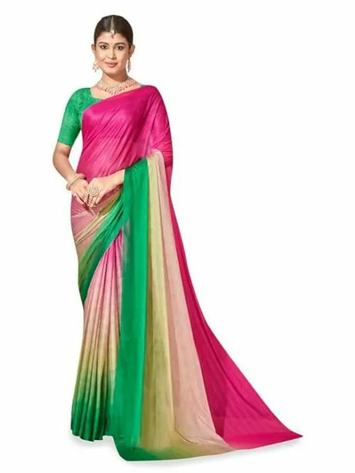 V4M Women's Fancy Bollwood Style Chiffon Saree With Unstitched Blouse Piece Fancy Look.