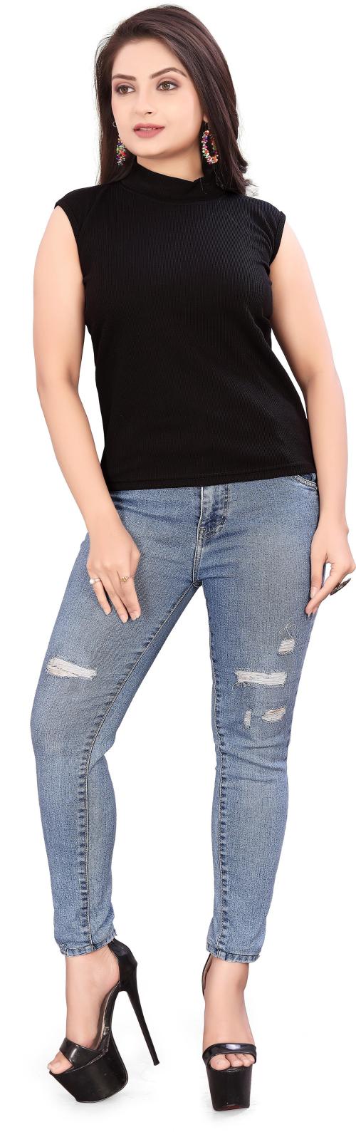 Khichdi Fashion Casual Solid Women Black Top