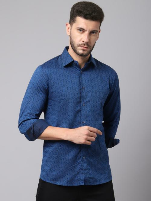 Cantabil Men Blue Floral Print Casual Full Sleeves Shirt