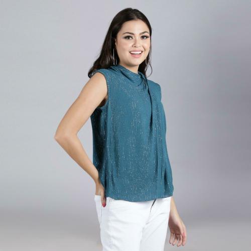 Drape and Dazzle Sleeveless Round Neck Draping Style Top for Women