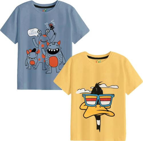 Little Zing Boys Multicolor Pure Cotton Printed Pack Of 2 T Shirt | Boys tshirt | Kids Tshirt | Kids Wear | Tshirt for Boys | Baby Clothes | T shirt for boys