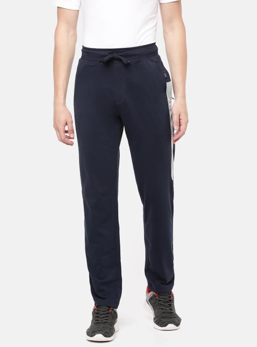 Macroman M Series Men Navy Solid Cotton Single Track Pants