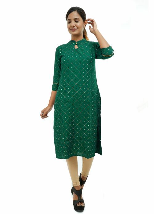 Shri Krishna Fabric Women's Rayon Printed Green Kurtis JioMart