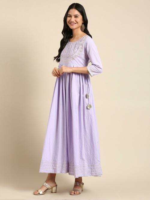 SHOW OFF Women's Lavender Solid Chanderi Cotton Anarkali Kurta