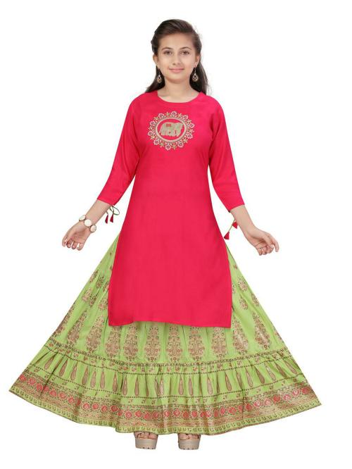Buy Aarika Girls Dark Pink Embroidery Cotton SkirtSuit Set Online at