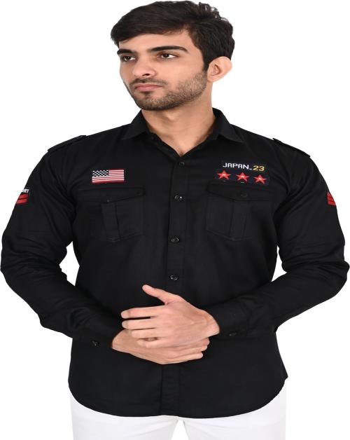 Indische Men Solid Casual Black Shirt