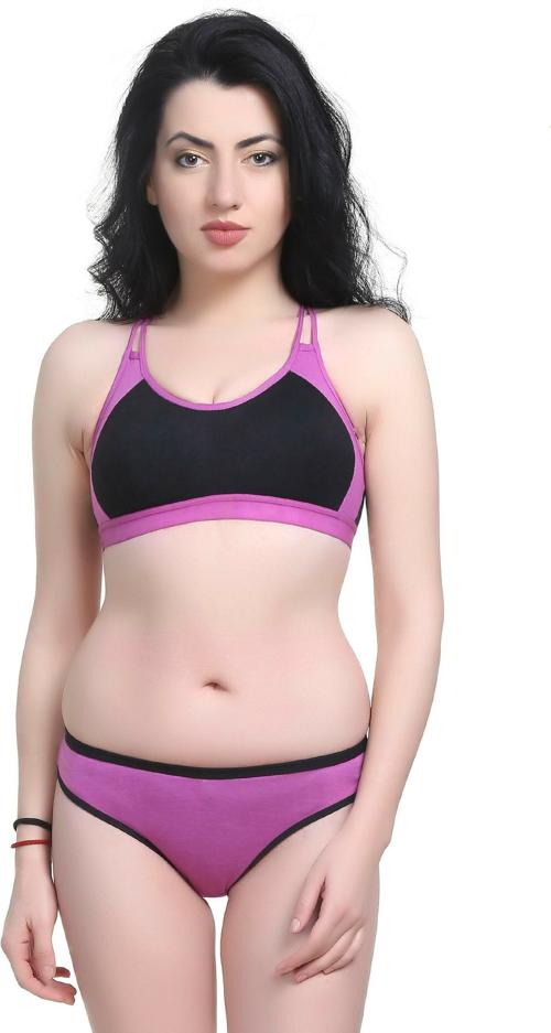 Yana Women Pink Solid Cotton Blend Set Of 1 Bra And Panty (30B)