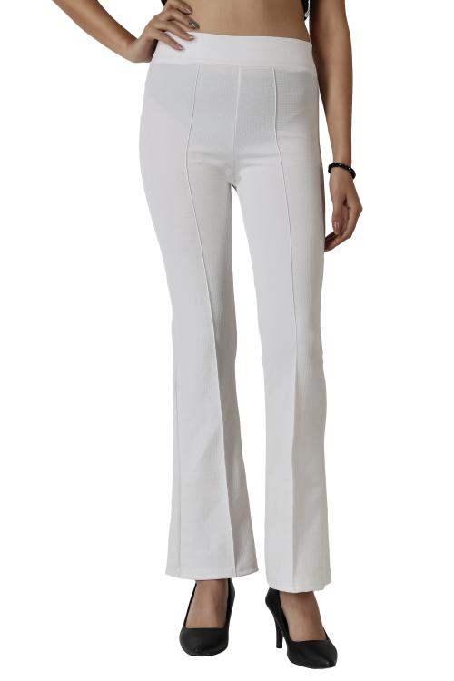 WOMFIT Women's western Boot cut Fit Trouser-White(30)