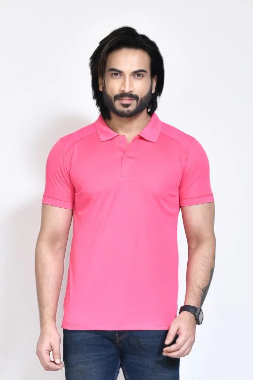 Roy's Casual Regular Fit Kulty Fabric Solid Polo Neck T-shirt for Men with Half Sleeve I Comfortable and Breathable Western Outfit - Pink ,Size - XXL