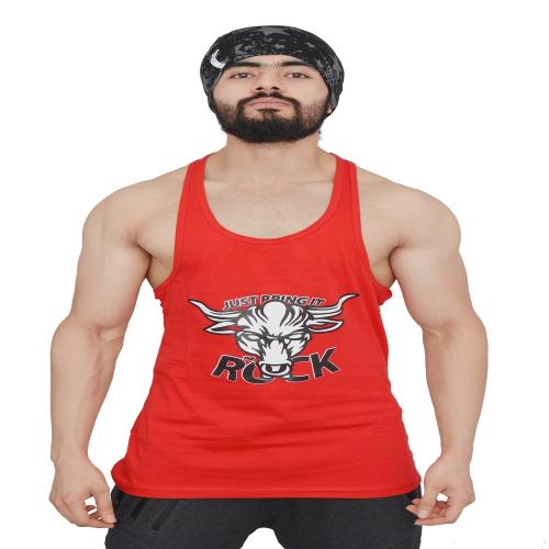 Anax Aesthetics Men's Sleeveless Cotton Gym Vest X Dwayne Johnson Grafiko Series Just Bring It The Rock Stringer Vest, Sando, Tank (Extra Large (42 cm), Color : Razor Red)