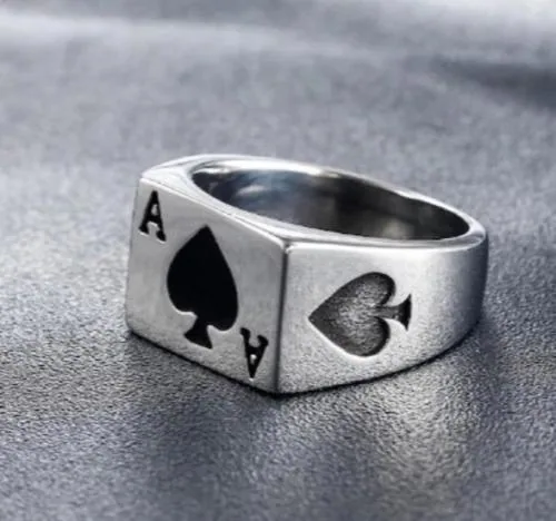 Buy VIBRANCE Stainless Steel Ring Poker Spade Ace Signet Rings Band for ...