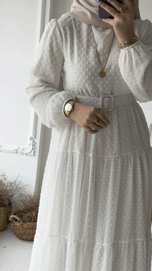 SARINKU A46 WHITE Georgette Self Design Abaya (White)