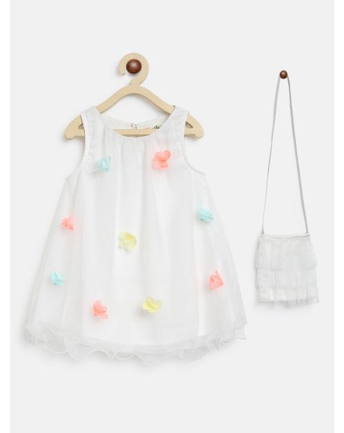 Nautinati Girls Dress White Embellished Polyester Pack Of 2