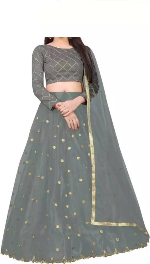 Vajiba Girls Light Blue Embroidered Net Ghagra With Choli And Dupatta (4-5 Years)